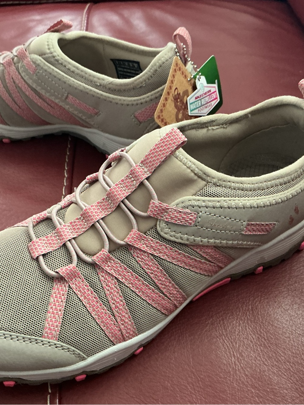 Women’s Neutral Taupe and Pink Athletic Vegan Slip-On Sneakers by Skechers - Picture 6 of 7